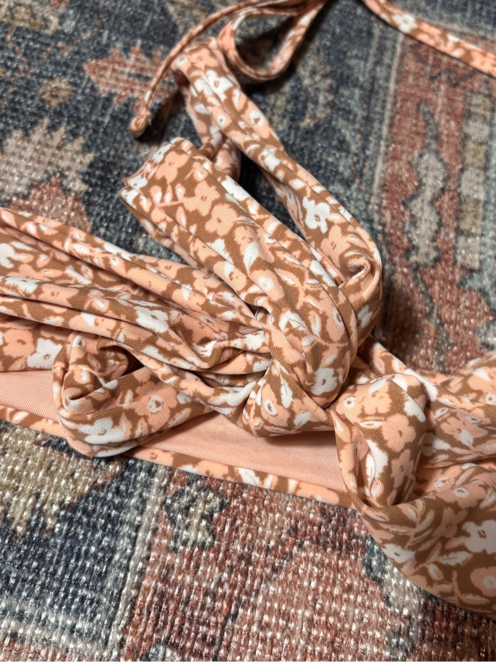 Aerie Wrap Halter High-Waisted Bikini – Peach Floral Print Women’s Size XL (NWT) - Picture 5 of 9